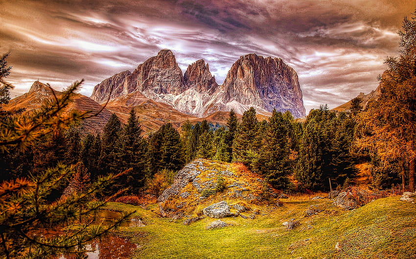 Alpes, R, Dolomites, belle nature, forêt, montagnes, Europe, automne Fond d'écran HD