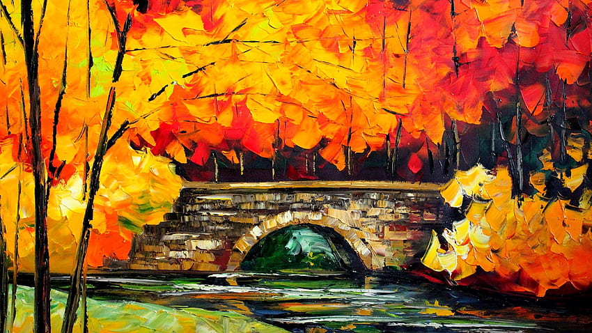 painting , nature, natural landscape, painting, leaf, watercolor paint, tree, yellow, autumn, orange, acrylic paint, Oil Painting HD wallpaper