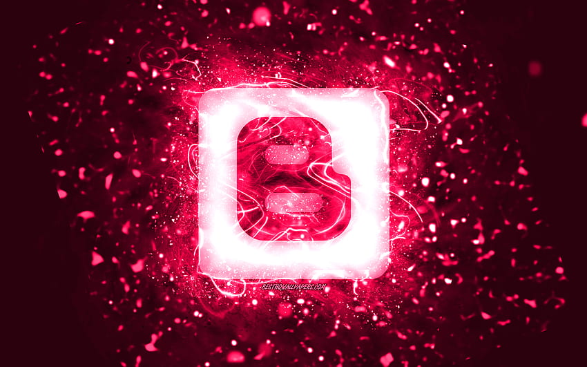Blogger pink logo, , pink neon lights, creative, pink abstract background, Blogger logo, social network, Blogger HD wallpaper