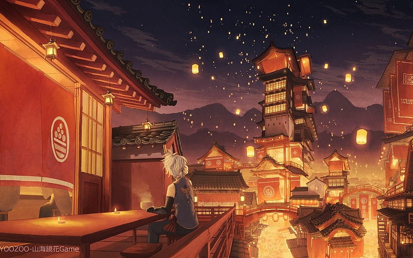 Anime Festival, Lanterns, Traditional, Japanese Festival HD wallpaper
