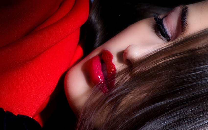 Red lips, makeup, red, models, people, special, female HD wallpaper