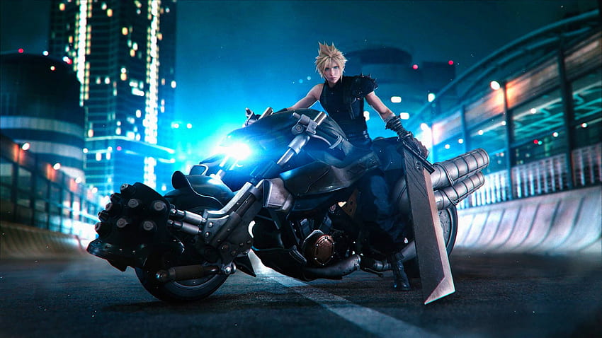 Final Fantasy VII Remake Motocykl w chmurze. Kot z monoklem Tapeta HD
