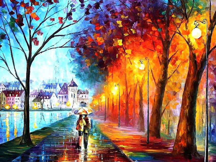Best Art Fresh Couple Rain Umbrella Rain Painting, Rainy Day Painting HD-Hintergrundbild