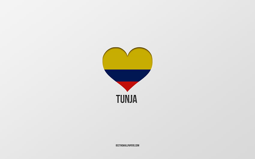 I Love Tunja, Colombian cities, Day of Tunja, gray background, Tunja, Colombia, Colombian flag heart, favorite cities, Love Tunja HD wallpaper