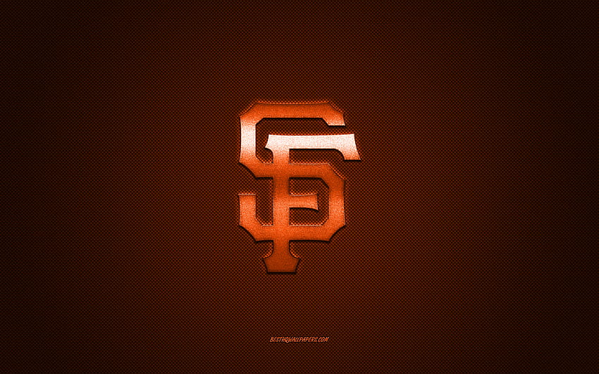 サンフランシスコ・ジャイアンツのエンブレム、アメリカ野球クラブ、オレンジ色のロゴ、オレンジ色の炭素繊維の背景、MLB、サンフランシスコ・ジャイアンツの記章、野球、サンフランシスコ、アメリカ、サンフランシスコ・ジャイアンツ 高画質の壁紙
