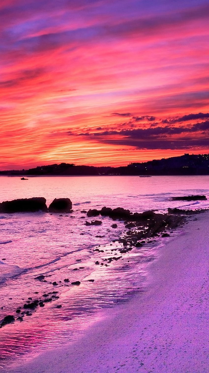 Sea Shore Rock Ocean Horizon Red Sky Last Rays Of Sun Beautiful Hd  Wallpaper For Your Desktop  Wallpapers13com