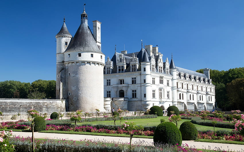 Chateau de Chenonceau, Francia, medievale, architettura, castello, Francia Sfondo HD