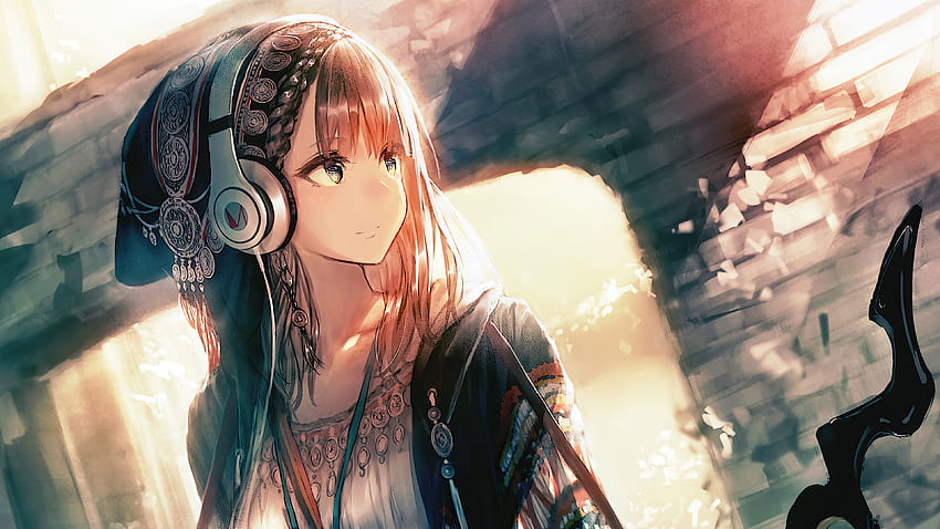 Headphone Gadis Anime Memalingkan Wajah , Anime, , , Latar Belakang, dan , Gadis dengan Headphone Wallpaper HD