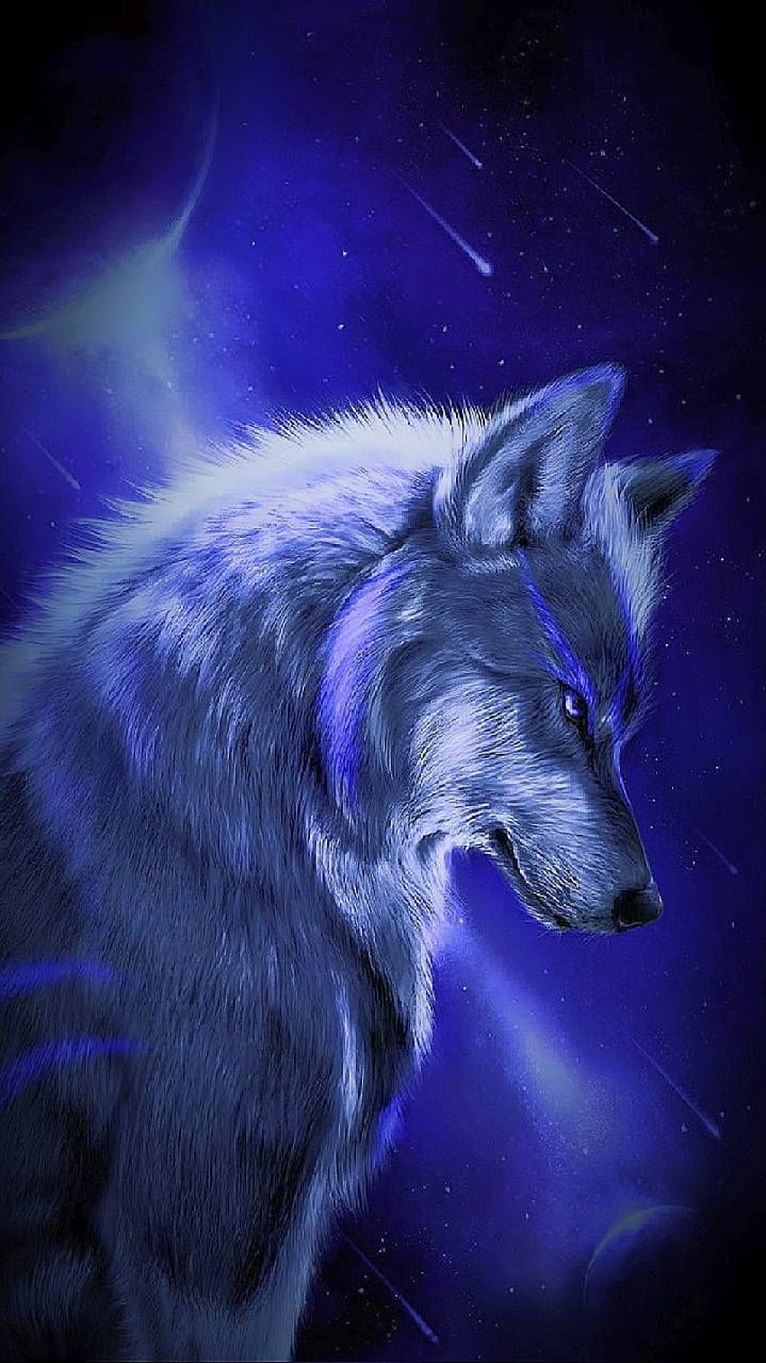 lobo de neón, lobo azul de neón fondo de pantalla del teléfono