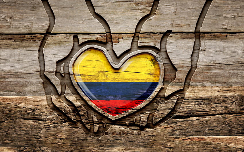 I love Colombia, , wooden carving hands, Day of Colombia, Colombian flag, Flag of Colombia, Take care Colombia, creative, Colombia flag, Colombia flag in hand, wood carving, South American countries, Colombia HD wallpaper