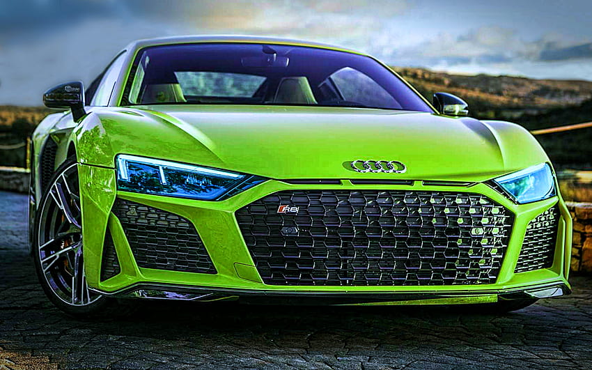 Audi R8, изглед отпред, 2021 автомобили, R, суперколи, зелено Audi R8, 2021 Audi R8, немски автомобили, Audi HD тапет