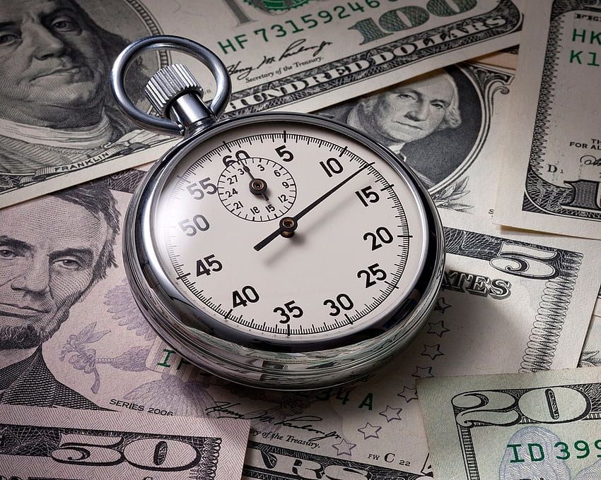Stopwatch and dollars (). The HD wallpaper