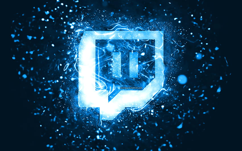 Twitch blue logo, , blue neon lights, creative, blue abstract background, Twitch logo, social network, Twitch HD wallpaper