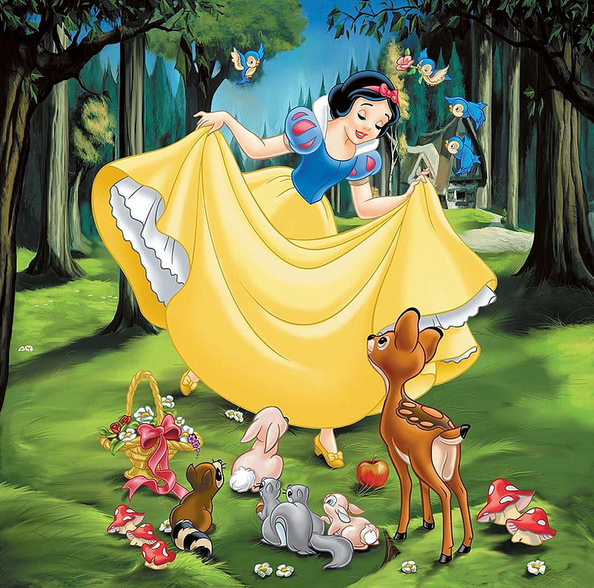 白雪姫、女の子、プリンセス、黄色、動物、ファンタジー、ディズニー 高画質の壁紙