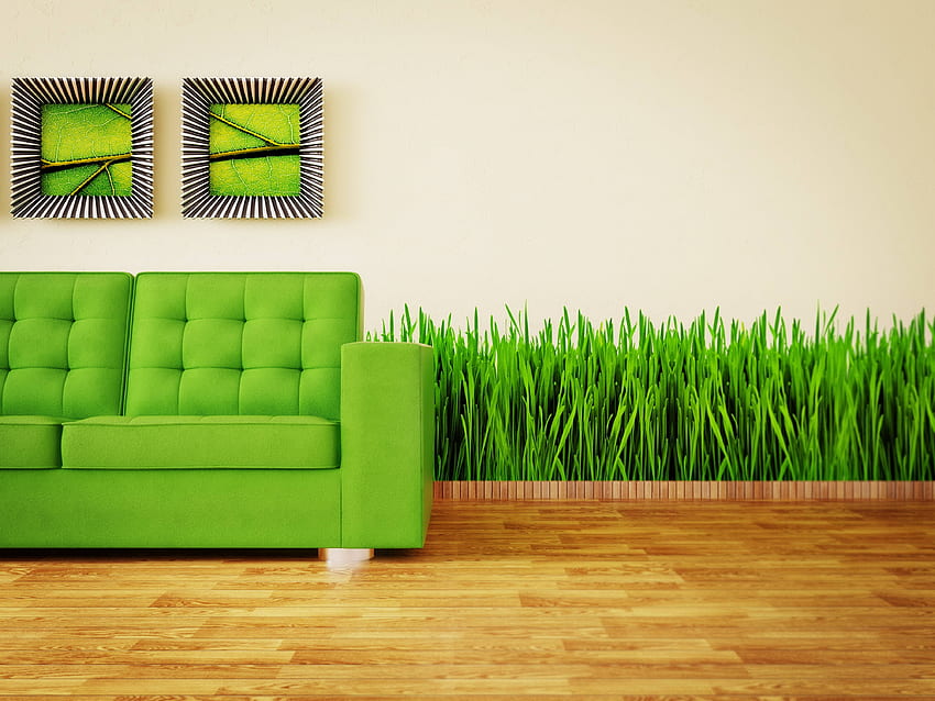 Grass, Interior, Paintings, , , Greens, Sofa HD wallpaper