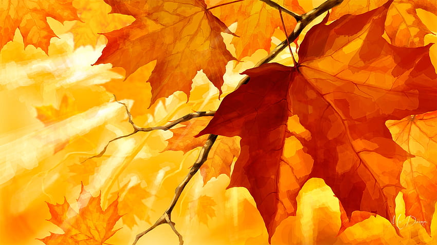 Abstract Autumn, leaves, painted, maple, fall, bright, autumn, orange, gold, art HD wallpaper