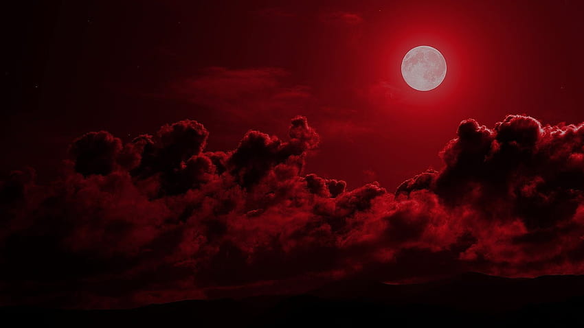 Moon Red Cloudy Sky Dark Aesthetic, Red Aesthetic Clouds HD 월페이퍼