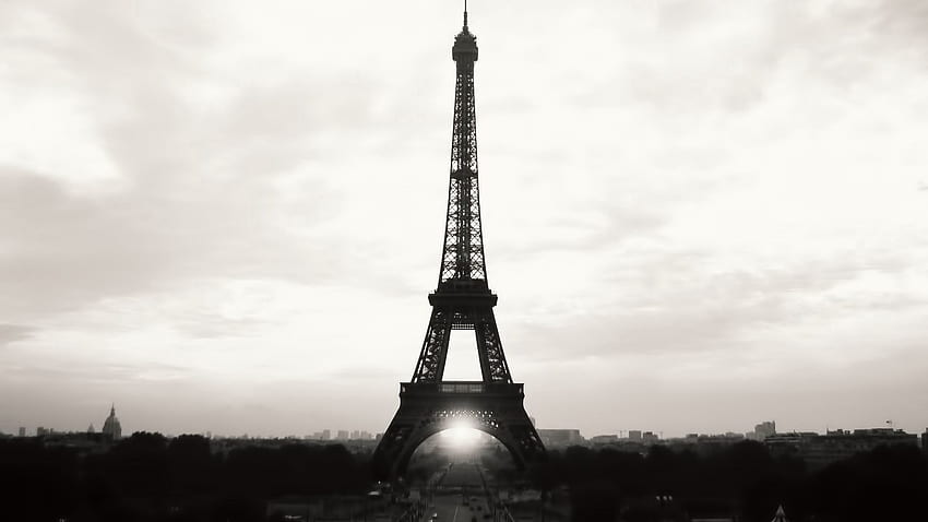 eiffel tower, paris, france, black white, point of interest full , tv, f, background, France Black and White HD wallpaper