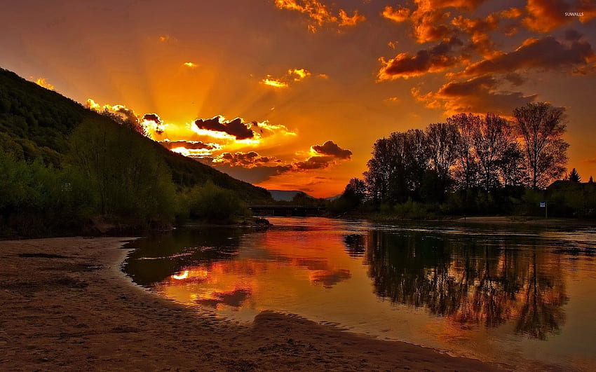 River Sunset . Beautiful Sunset Hd Wallpaper 