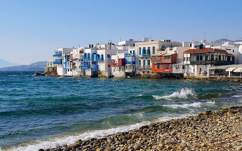 Mykonos, Yunani, laut, kota, Yunani, rumah, pantai Wallpaper HD