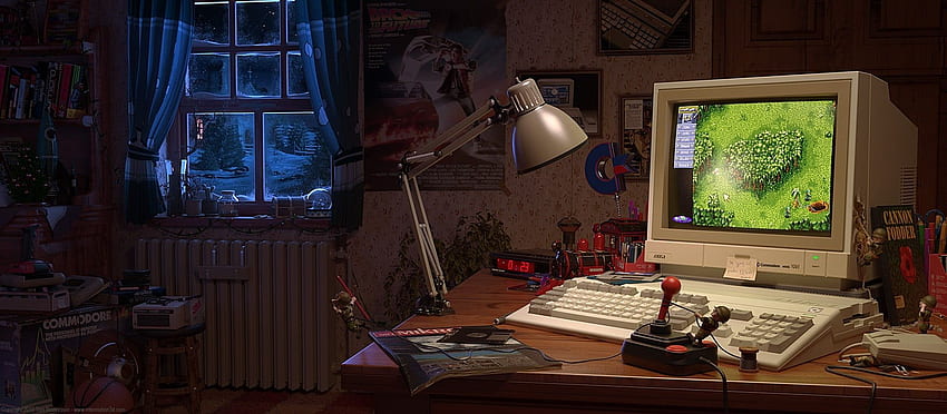 monitor komputer CRT abu-abu, Amiga, game retro , jendela, joystick • Untuk Anda Untuk & Seluler, PC Game Lama Wallpaper HD