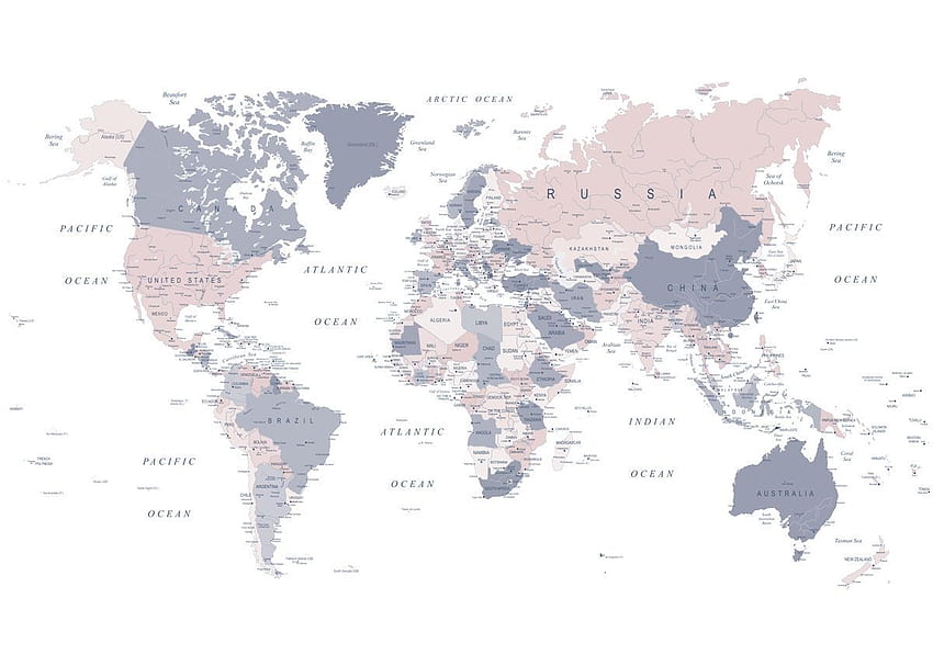 Plakat Mapa świata w kolorze różowym i niebieskim autorstwa Urban Epiphany. Rozłożyć. Mapa świata, niebieski plakat, sztuka, laptop z mapą świata Tapeta HD