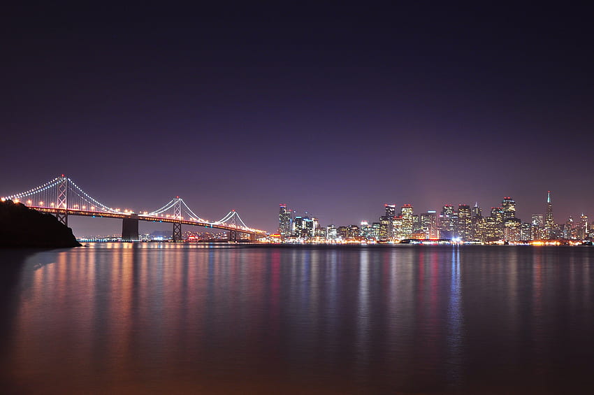 Оукланд Бей Бридж, Сан Франциско, Калифорния, град, светлини HD тапет