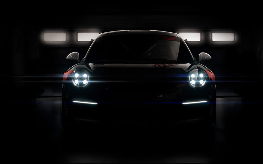 Headlight, dark, Porsche 911 GT3 R, car HD wallpaper