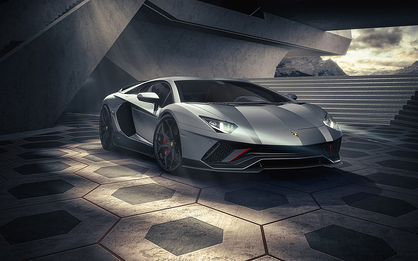 2022, Lamborghini Aventador LP780-4 Ultimae, zewnętrzny, garaż, supersamochód, szary Aventador, tuning Aventador, włoskie samochody sportowe, Lamborghini Tapeta HD