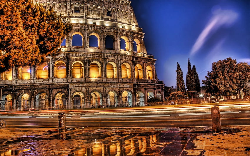Colosseum, Rome, Italy, Street, Night, r . Mocah HD wallpaper