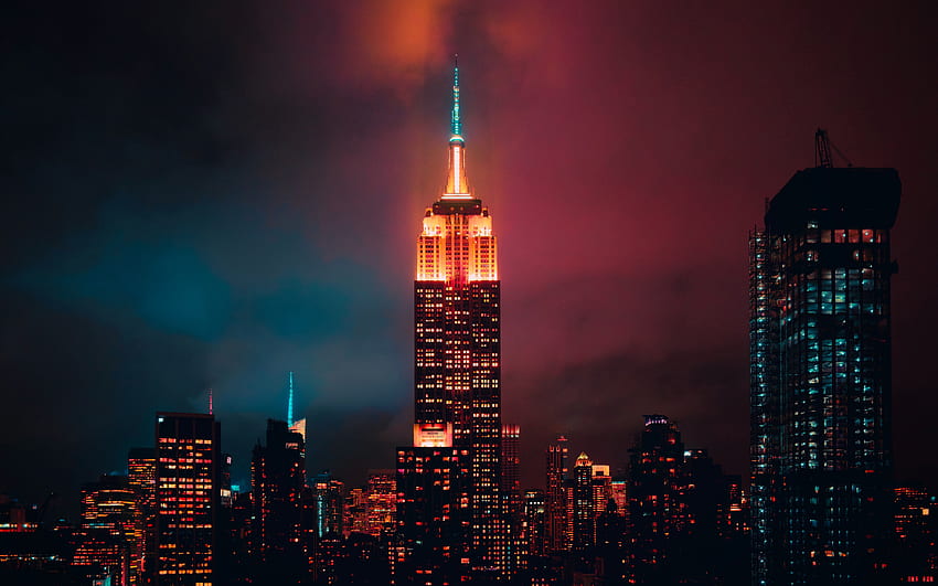 Empire State Building, New York, night, skyscraper, Manhattan, New York cityscape, New York panorama, USA HD wallpaper