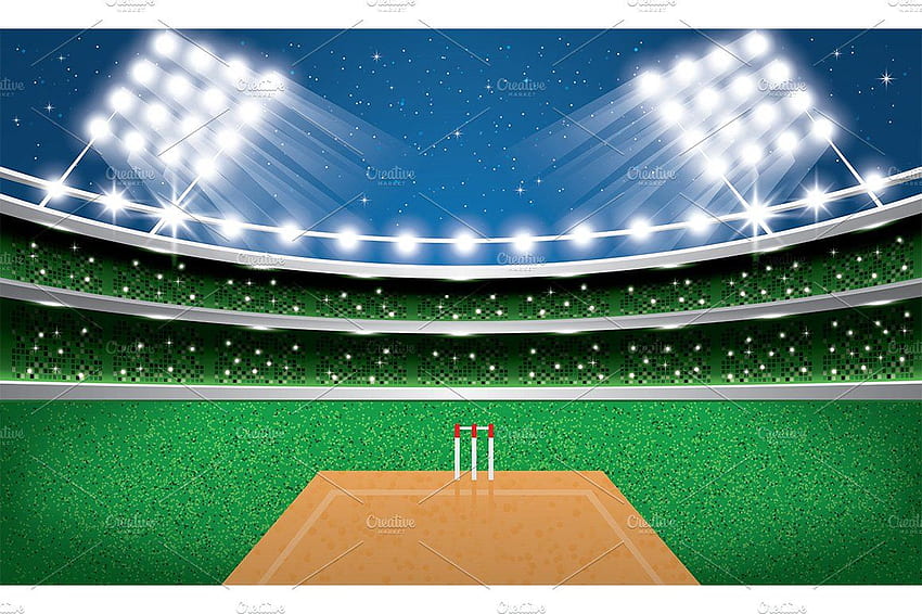 Estadio de Cricket con luces de neón. Estadio, iluminación de neón, silueta del horizonte de la ciudad fondo de pantalla
