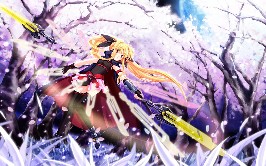 blonde hair fate testarossa mahou shoujo lyrical nanoha sword thighhighs twintails weapon Anime HD wallpaper