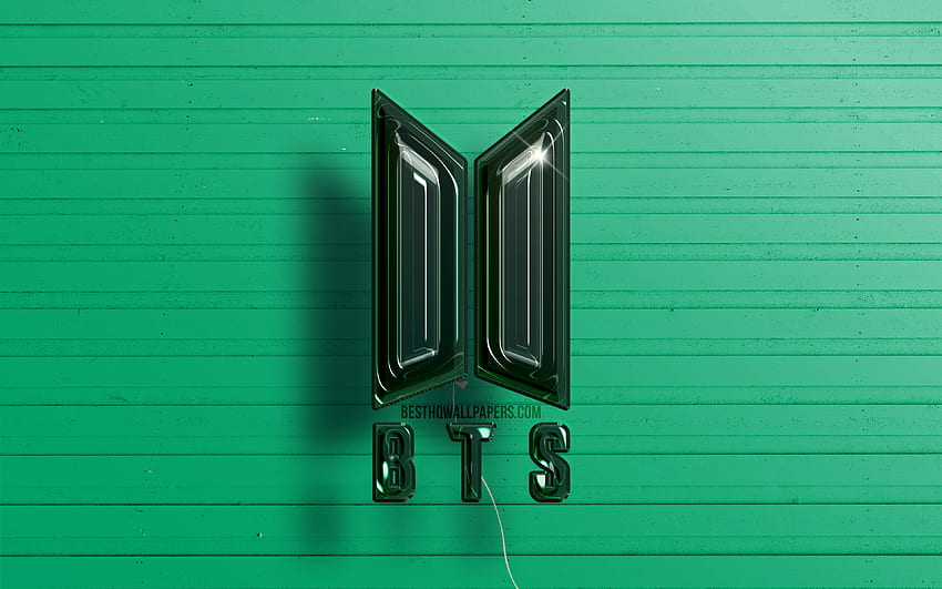 BTS 3D logo, , Bangtan Boys, dark green realistic balloons, BTS logo, Bangtan Boys logo, green wooden background, BTS for with resolution . High Quality , Bts Green HD wallpaper