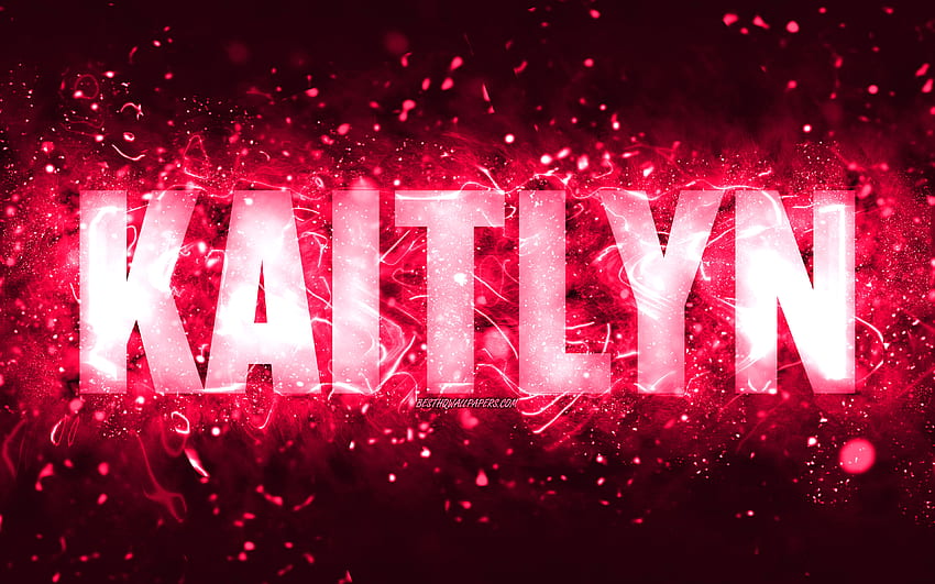 Happy Birtay Kaitlyn, , lampu neon merah muda, nama Kaitlyn, kreatif, Kaitlyn Happy Birtay, Kaitlyn Birtay, nama wanita Amerika populer, dengan nama Kaitlyn, Kaitlyn Wallpaper HD