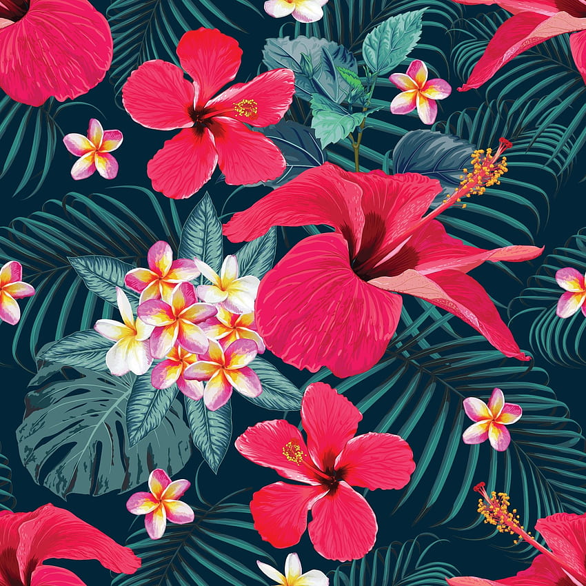 Seamless pattern tropical summer with red Hibiscus and frangipani flowers abstract background. Vector illustration hand drawing watercolor style. For fabric design. 1984149 Vector Art at Vecteezy, Red Hawaiian Print HD phone wallpaper
