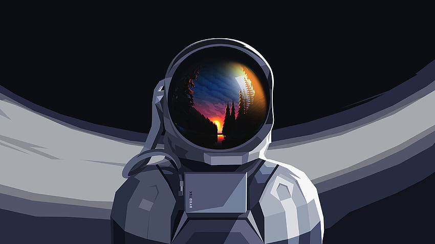 Kunst, Sonnenuntergang, Vektor, Spiegelung, Raumanzug, Raumanzug, Astronaut HD-Hintergrundbild