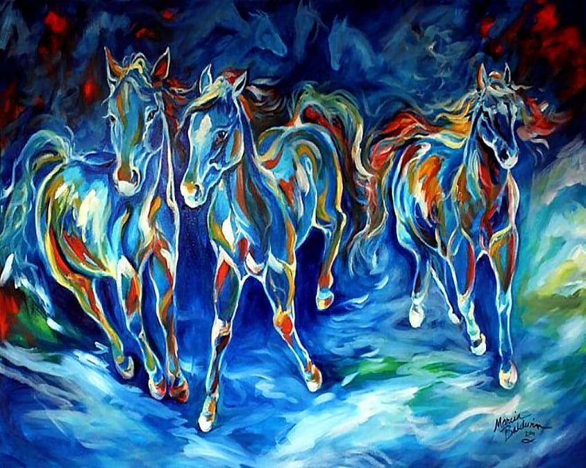 Equine Blue Run par Marcia Baldwin. bindu. Art, Abstract Horse HD wallpaper