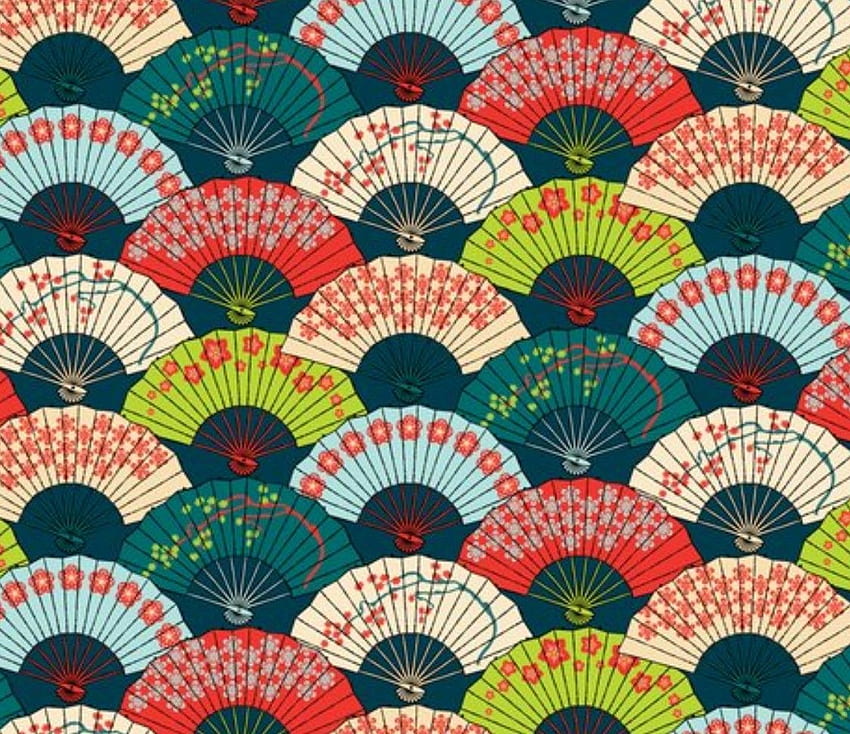 Fabric 5516642 Japanese Fans Bright Patterns By Pinkowlet Uploaded HD wallpaper