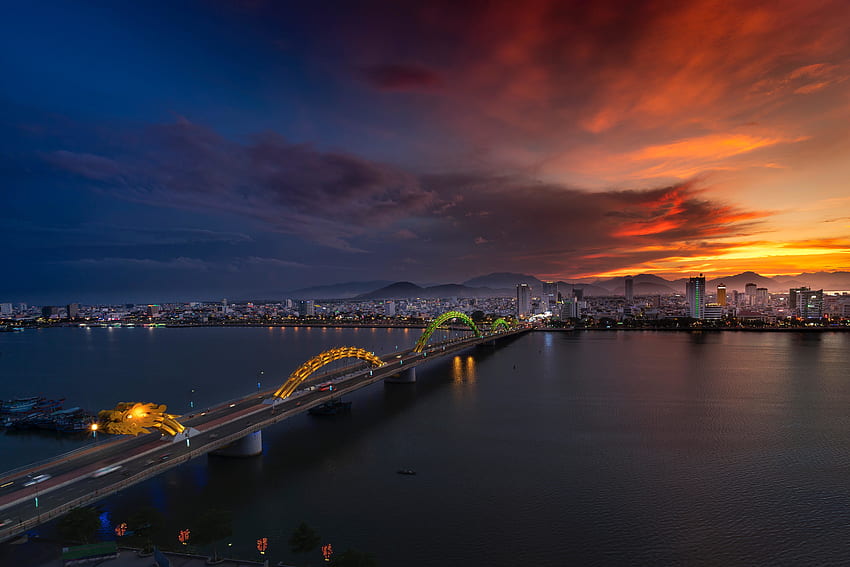 Bridge, cityscape, city, sunset HD wallpaper