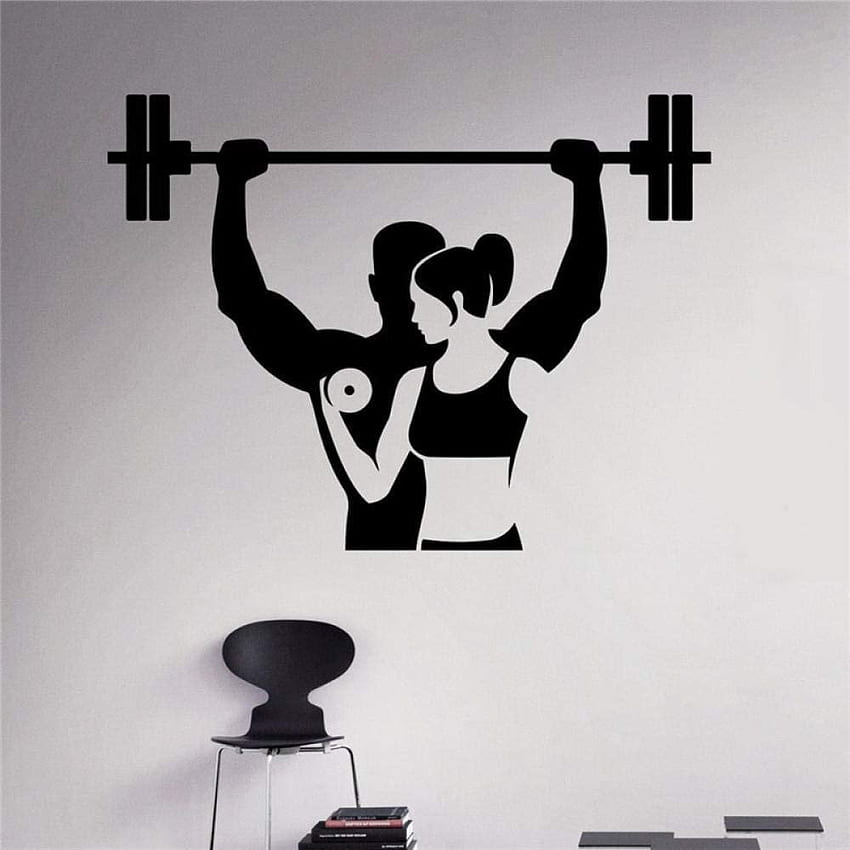 Wall Stickers for Living Room Bedroom Home Decoration Wall Decor Art Decals Fitness Workout Gym Vinyl Healthy Lifestyle Interior Sport Murals Housewares Design cm : Everything Else, Gym Black HD phone wallpaper