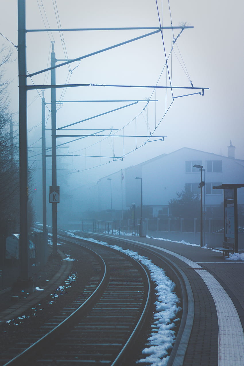 Städte, Abzweigung, Nebel, Eisenbahn, Bahnhof HD-Handy-Hintergrundbild