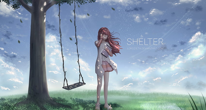Rin, Shelter, Swing, Wind, Closed Eyes, Anime Landscape, Long Hair HD wallpaper