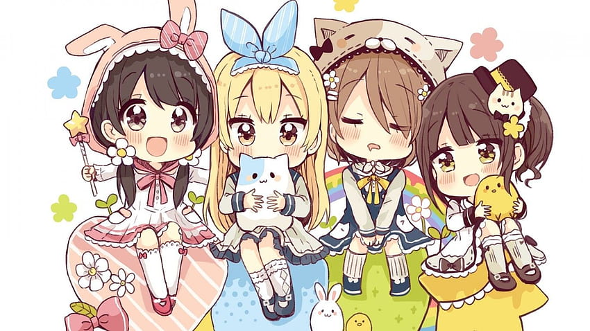 Anime Girls, Chibi, Cute, Friends for Laptop, Notebook, Chibi ...