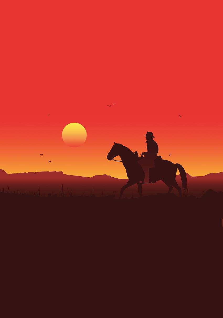 Sylwetka, Red Dead Redemption 2, zachód słońca, 2018 r Tapeta na telefon HD