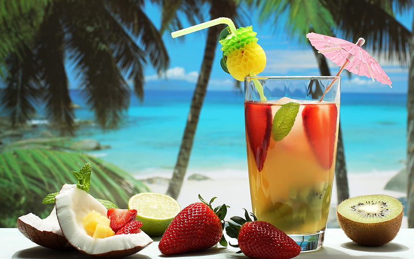 Praias: Verão Mar Bebidas Cocktail Praia Tropical papel de parede HD
