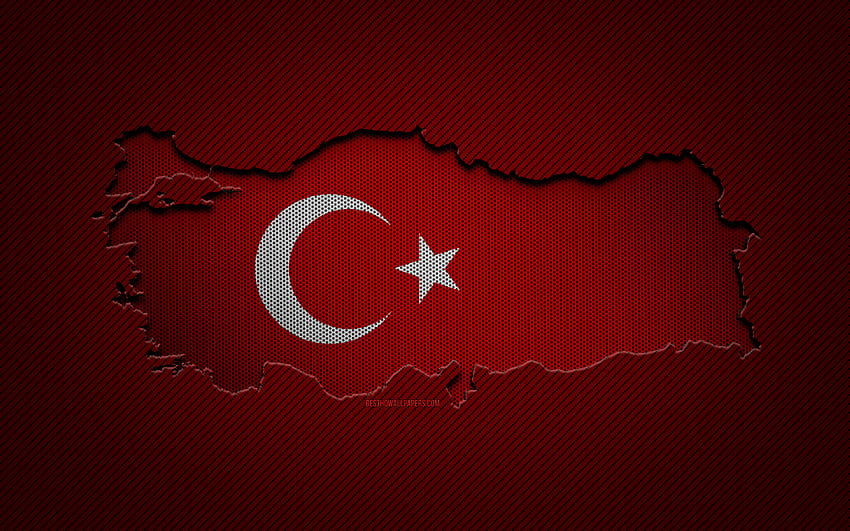 トルコ地図、ヨーロッパ諸国、トルコ国旗、赤い炭素の背景、トルコ地図シルエット、トルコ国旗、ヨーロッパ、トルコ地図、トルコ、トルコ国旗 高画質の壁紙