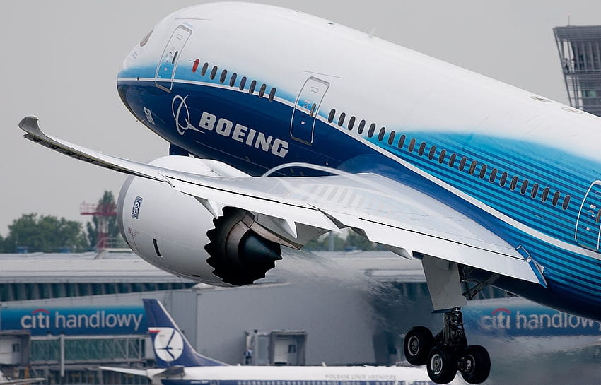 del Boeing 787 Dreamliner, creativo - Boeing 787 8 decollo, logo Boeing Sfondo HD