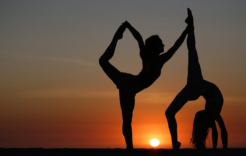 girls, flexibility, silhouette, yoga, legs for , section спорт, Yoga Silhouette HD wallpaper