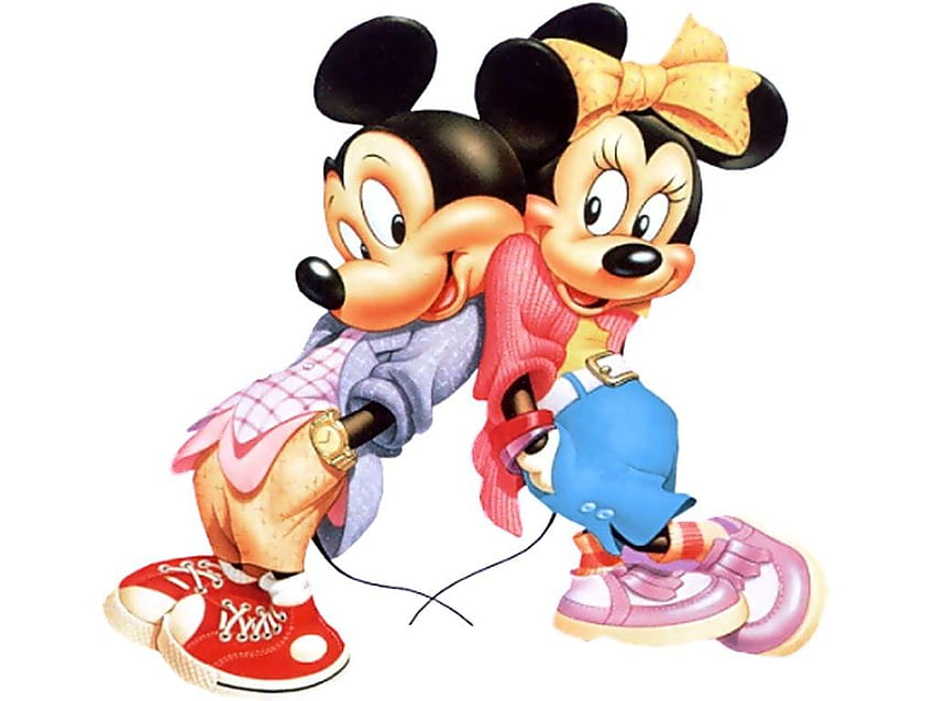 Mickey and Minnie Mouse, minnie, cartoon, white, animation, mouse, mickey, couple, disney HD wallpaper